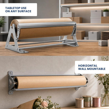 Paper Roll Cutter | Butcher Paper Dispenser | Heavy Duty 18" Paper Roll Holder and Cutter - Sturdy Construction, Rubber Feet, Tabletop, Wall Mount, Serrated Edge - Freezer Paper Roll and Craft Paper C