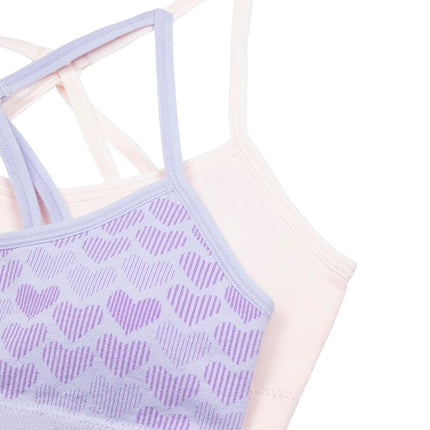 Sujetador Hanes ComfortFlex Fit sin costuras Racerback 2 unidades para niña, morado corazón/beige claro, grande