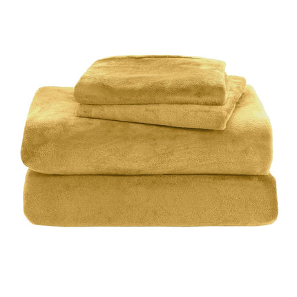 Parure de draps 4 pièces en velours doux et luxueux, qualité supérieure, douce et chaude, antistatique, anti-boulochage, en flanelle de velours polaire avec poches profondes – Twin XL, Doré