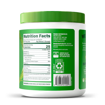 Amazing Grass Organic Wheat Grass Powder: 100% Whole-Leaf Wheat Grass Smoothie Booster, 30 Servings