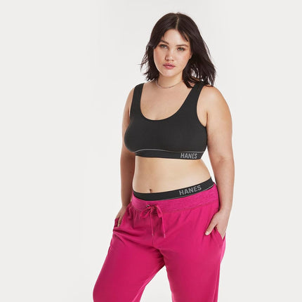 Hanes Women's Originals Seamless Rib Crop Bralette, Wireless Scoop Pullover Bra, ComfortFlex Fit, Opaque, Black, XS