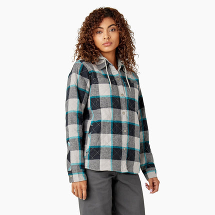 Chaqueta de camisa de franela con capucha Dickies para mujer, gris, 2X