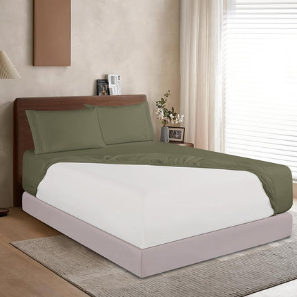 Elegant Comfort Fitted Sheet with Extra Deep Pocket of 18-24 inches, for High Mattresses, 1500 Thread Count Soft, with Smart Pocket, Wrinkle Resistant, Queen Size, Green