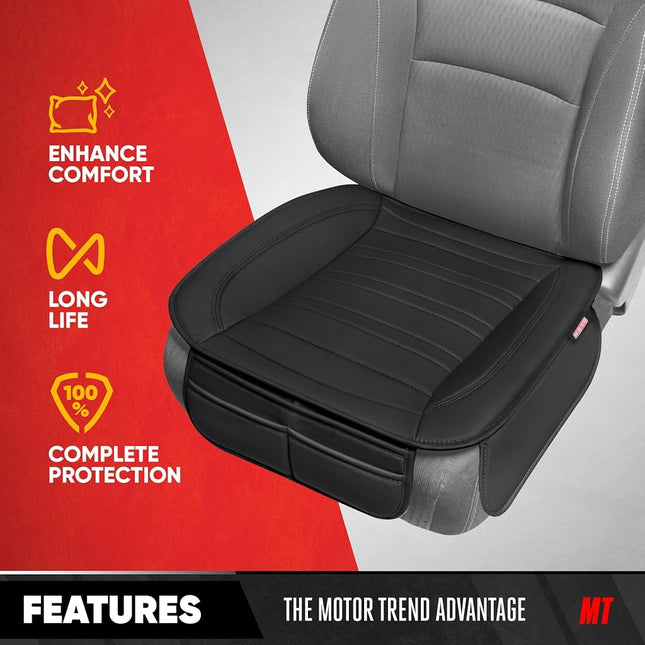 Motor Trend Seat Covers for Cars Trucks SUV, Faux Leather Full Set Black Padded Car Seat Covers with Storage Pockets, Premium Interior Car Seat Cover