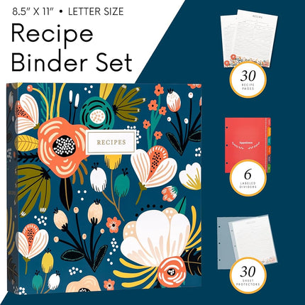 Jot & Mark 8.5"" x 11"" Sturdy 3 Ring Recipe Binder with Spill-Proof Clear