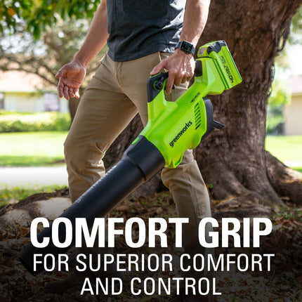 Soplador de hojas axial inalámbrico Greenworks de 40 V (120 MPH / 500 CFM / más de 75 herramientas compatibles), batería de 2.5 Ah y cargador incluidos