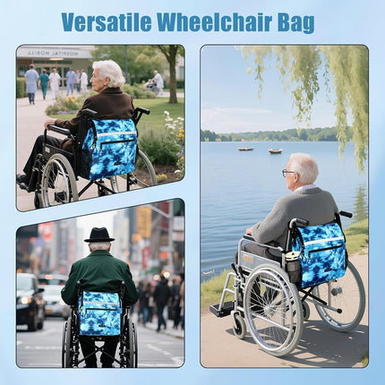 ZHCHG Wheelchair Bags, Wheelchair Backpack with Cup Holder, Wheelchair Bags to Hang on Back, Electric Wheel Chair Accessories, Large Storage Bag for Walker Rollator (Cyan)