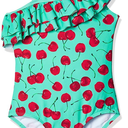 Kanu Surf Girls' Morgan Floral Ruffle One-Shoulder 1-Piece Swimsuit, Addie Sea Green, 14