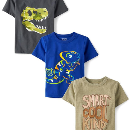 The Children's Place T-shirts graphiques à manches courtes Dino pour bébés et tout-petits garçons, paquet multiple, Iguane/Dino Camouflage/Smart Cool, 18-24 mois