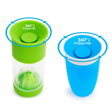 Munchkin® It's a Miracle! 360 Sippy Cup Gift Set, Includes 10oz Miracle® Cup and 14oz Miracle Fruit Infuser, Blue/Green