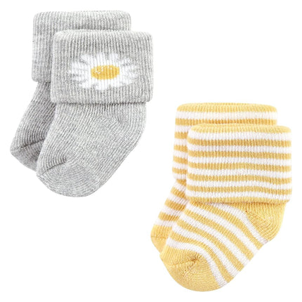 Hudson Baby Baby Girls' Cotton Rich Newborn and Terry Socks, Wildflower, 6-12 Months
