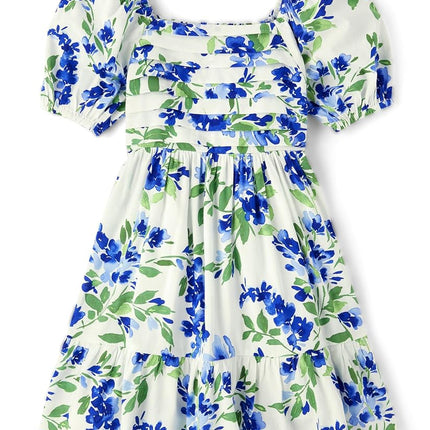 The Children's Place Girls' Short Sleeve Dressy Dress, Renew Blue Floral, X-Large