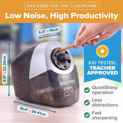 Bostitch Office SuperPro6 Commercial Pencil Sharpener with 6 Holes and Industrial Motor, Gray