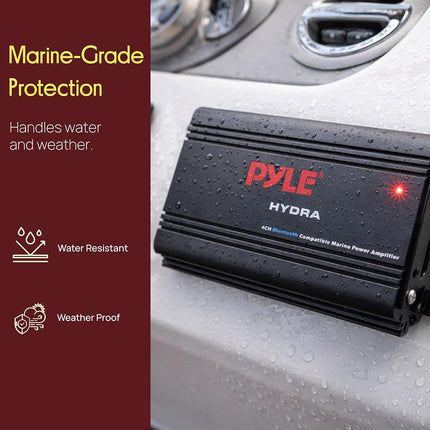Pyle 4 Channel Marine Amplifier - 1200W RMS Bluetooth Waterproof Boat Amp