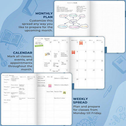Clever Fox Teacher Planner, School & Homeschool Book, B5 Size Mystic Blue