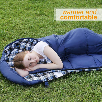 REDCAMP Cotton Flannel Sleeping Bag for Adults, XL 32F Comfortable, Envelope with Compression Sack Blue 2lbs(95"x35")