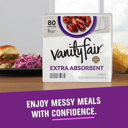 Vanity Fair Everyday Extra Absorbent Premium Paper Napkin, 80 Count, Dinner Napkin for Messy Meals
