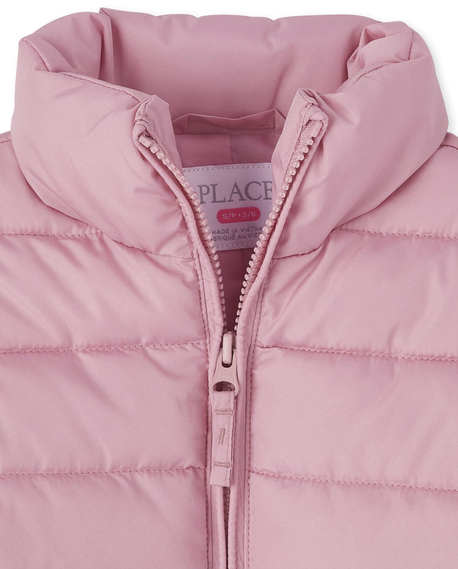 Chaqueta acolchada de peso medio The Children's Place para niñas, resistente al viento, resistente al agua, cuarzo rosa, talla XG (14)