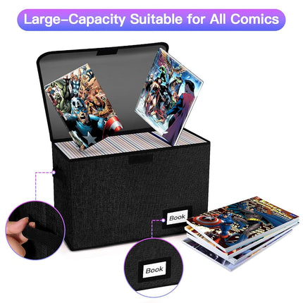 YNSZAS 5 Pack Comic Book Storage Boxes, 15.8" X 7.8" X 11.8", Collapsible Short Box, Holds 160-180 Collection, Container Holder Shelf Protector Organizer Bin (Black)