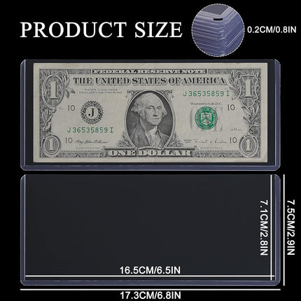 Uncle Paul 60 PCS Clear Paper Money Holder Currency Topload Holders, 6.8 x 2.9 Inch Transparent PVC Bill Protector, Banknotes Sleeves Currency Paper Money Protector Bag PN03L60