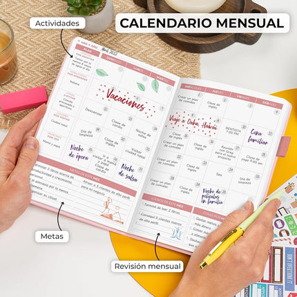 Clever Fox Planner 2 Edición en Español - Colorida Agenda de Objetivos Semanales y Mensuales, Organizadora de Tiempo, Sin Fecha A5 (Oro rosa)