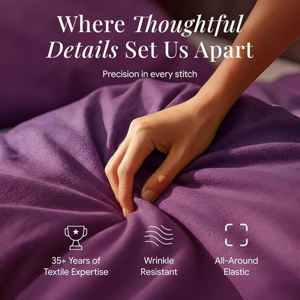 Tribeca Living Twin Luxury Solid Flannel Deep Pocket Sheet Set, Dark Purple