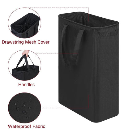 efluky Slim Laundry Basket, Narrow Laundry Hamper with Handles, Collapsible Dirty Clothes Hamper, Tall Laundry Bin for Laundry Room, Dorm and Bedroom, 12.7 Gallons(48L) Black