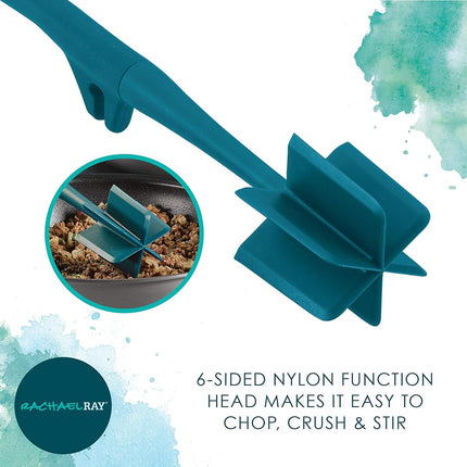 Rachael Ray Tools and Gadgets Set de 3 ustensiles de cuisine Lazy Crush & Chop, Flexi Turner et Scraping Spoon, Bleu sarcelle