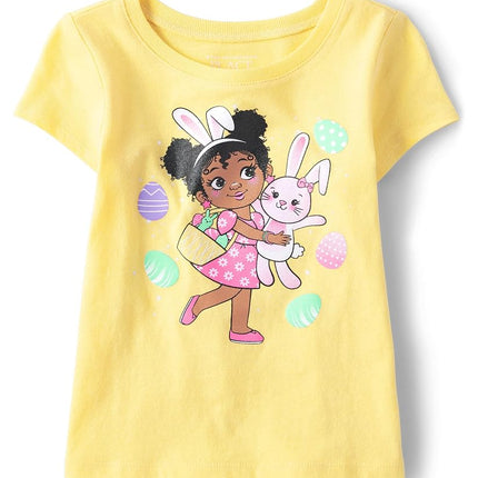 The Children's Place Camisetas gráficas de manga corta para bebés y niñas pequeñas para todas las fiestas y cumpleaños, Niña Conejo Amarillo, 5T