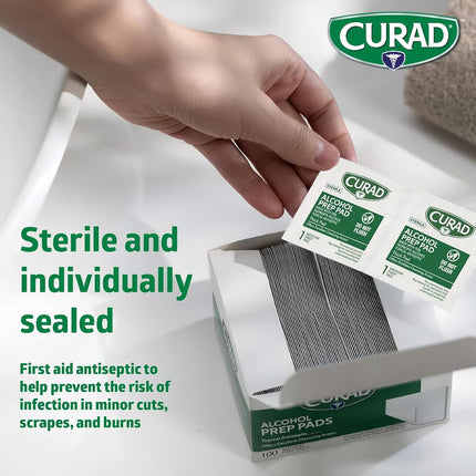 Tampons imbibés d'alcool Curad, lingettes antiseptiques, 400 unités, tampons stériles de taille moyenne, emballés individuellement - Idéal pour la préparation cutanée avant injection