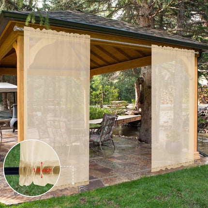 SpaceDresser Waterproof Outdoor Sheer Curtains for Patio - 2 Panels Rod Pocket Indoor Voile Sheer Curtain for Living Room,52W x 96L inch, Beige