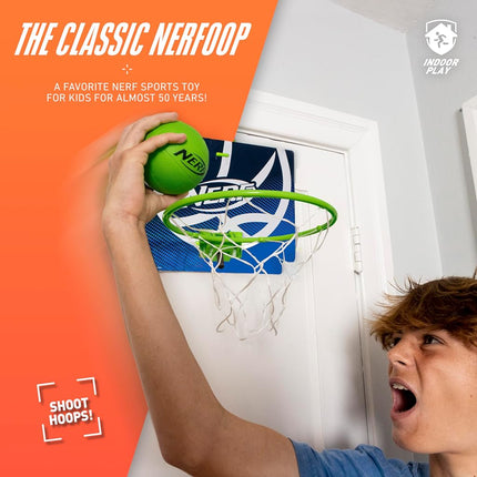 NERF Nerfoop -- The Classic Mini Foam Basketball and Hoop -- Hooks On Doors -- Indoor and Outdoor Play -- A Favorite Since 1972