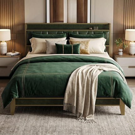 LIKIMIO California King Bed Frame, Storage Headboa