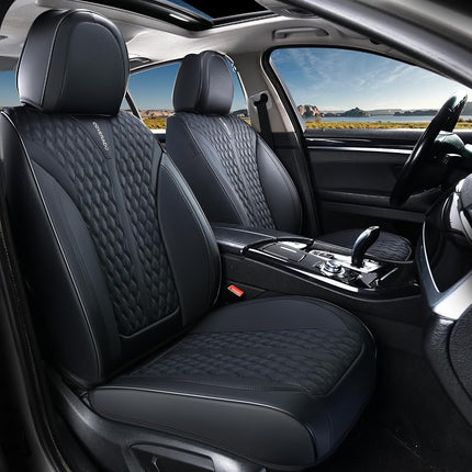 Fundas de Asiento Delantero Coverado, Fundas de Asiento Impermeables, Fundas de Asiento de Coche de Cuero Nappa, 2 Paquetes, Fundas de Asiento Negras para Coche, Protector de Asiento de Coche Universal para la Mayoría de Coches y Camionetas
