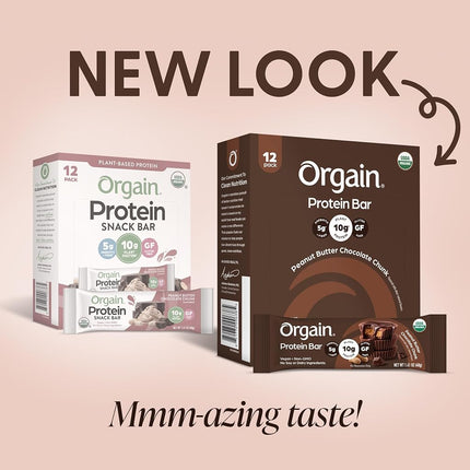 Orgain Organic Vegan Protein Bars, Peanut Butter Chocolate Chunk - 10g Plant Based Protein, Low Calorie Healthy Snacks, No Lactose or Soy Ingredients, Gluten Free, Non-GMO - 1.41 Oz (Pack of 12)