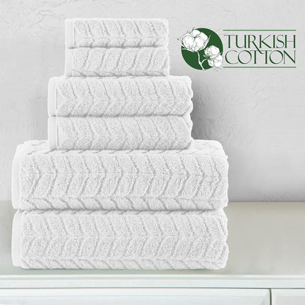 Elegant Comfort Luxury 6-Piece 100% Turkish Cotton Jacquard Braided Textured Premium Hotel Quality Towel Set– Soft and Absorbent, Includes 2 Bath Towels, 2 Hand Towels and 2 Washcloths, White