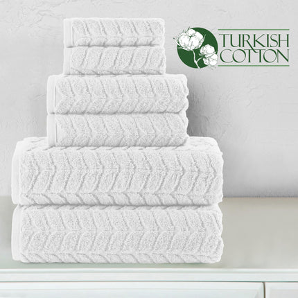 Elegant Comfort Luxury 6-Piece 100% Turkish Cotton Jacquard Braided Textured Premium Hotel Quality Towel Set– Soft and Absorbent, Includes 2 Bath Towels, 2 Hand Towels and 2 Washcloths, White