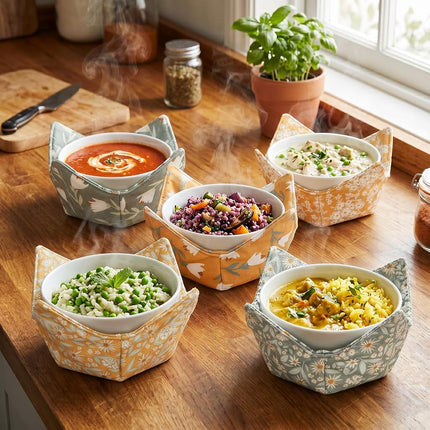 ROGITU Cotton Microwavable Bowl Cozy, Microwave-Safe Hot Bowl Holders, Soup bowl Cozy Hot Pads (C2)