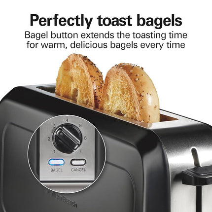 Hamilton Beach Extra Wide Long Slot 2 Slice Toaster, Browning Control With 7 Shades, Bagel Function, Cancel Button & Auto Shutoff, Modern Slim Design Fits Any Space, Black (22989)