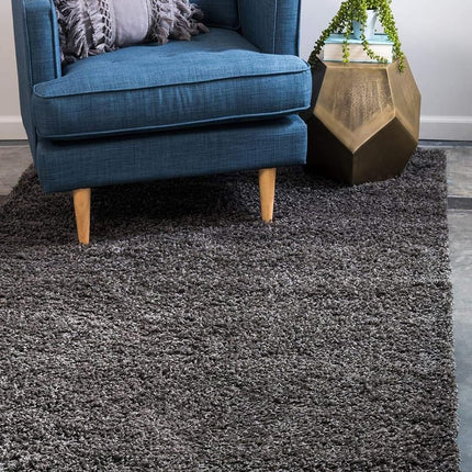 Unique Loom Solo Solid Shag Collection Modern Plush Graphite Gray Rectangle (2' x 3')