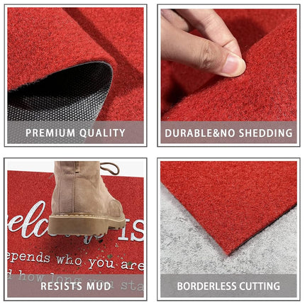 JJUUYOU Welcome Mats for Front Door Outdoor Entry Funny Welcome Ish Depends Who You are Doormat Non Slip Rubber Mat for Home Indoor Farmhouse Funny Kitchen Rugs Patio Red