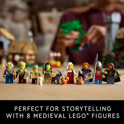 LEGO Icons Medieval Town Square Build and Display Model, Classic Castle Set Reimagined with 8 Medieval Minifigures, Explore the Medieval Village of Felsa in this Building Set for History Lovers, 10332