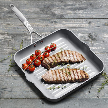 GreenPan Paris Pro Cerámica antiadherente saludable anodizada, plancha cuadrada de 11", sin PFAS, apta para lavavajillas, gris
