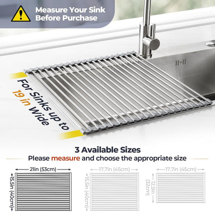 Tomorotec Roll Up Dish Drying Rack Over Sink, 304 Steel, 21x15.5, Grey