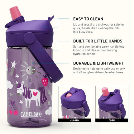 Camelbak THRIVE FLIP STRAW KIDS 14OZ – sport bottle – leak-proof – child-friendly size – easy drinking closure – Unicorn Party, size: OS