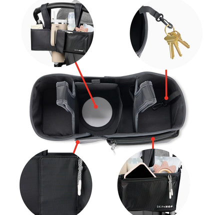Skip Hop Ultimate Stroller Organizer Universal Fit with Adjustable Straps, Magnetic Flaps and Convertible Design That fits 40 oz. Tumblers, Oat