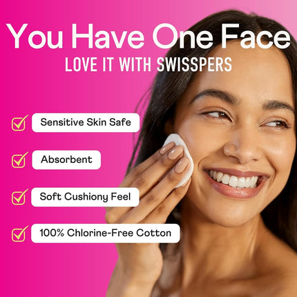 Swisspers Premium Cotton Rounds – 100 Count (Pack of 3) - 100% Pure Cotton - Soft, Absorbent, Hypoallergenic Pads for Makeup Removal, Skincare, Baby Care and Facial Cleansing - Lint Free