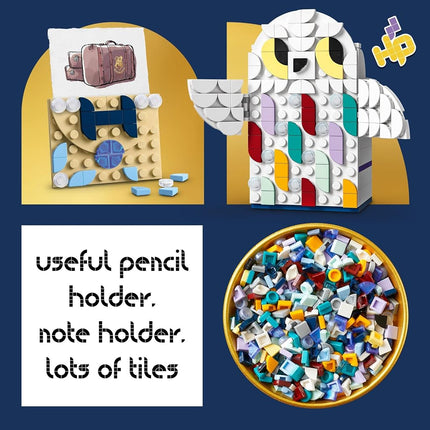 LEGO DOTS Hedwig Pencil Holder 41809, Harry Potter Owl Desk Decor, Back to School Supplies Set Includes Pot and Noteholder with Building Elets, Toy Crafts Gift, Medium