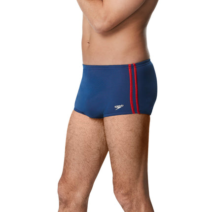 Speedo Men's Poly Mesh Square Leg Swimsuit, Navy/Red, 36