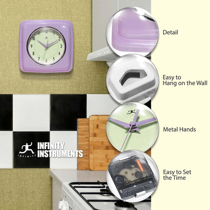 Infinity Instruments Square Retro Lavender Wall Clock 23.5cm